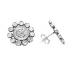 Stud Earrings 925 Sterling Silver Engraved Crystal Stone Women Handmade B493